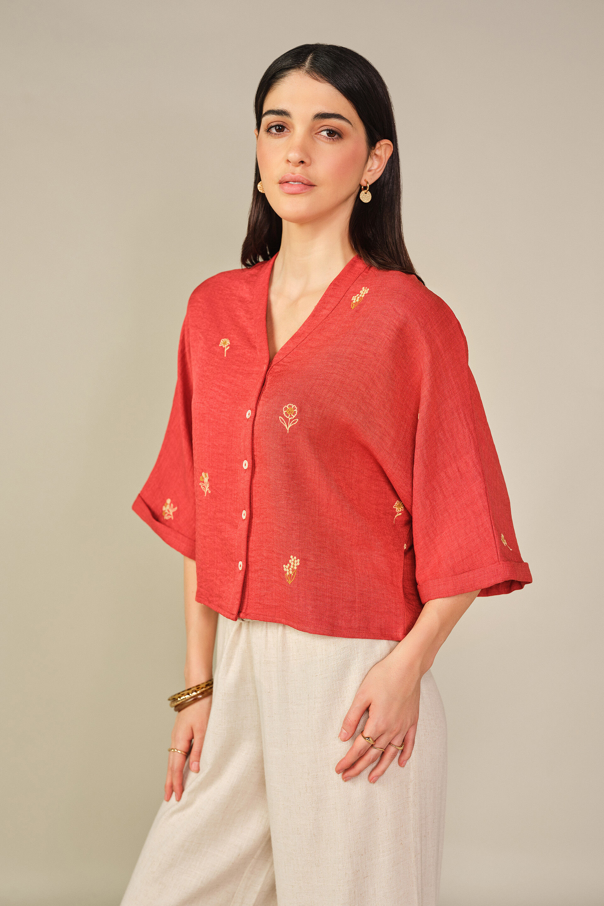 Embroidered Top in Rust, Rust, image 5